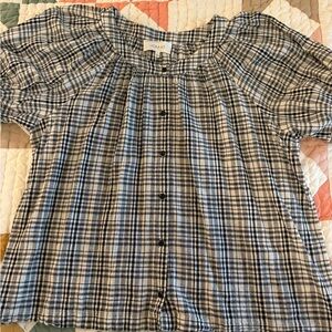 THE GREAT. Black and White Plaid Blouse